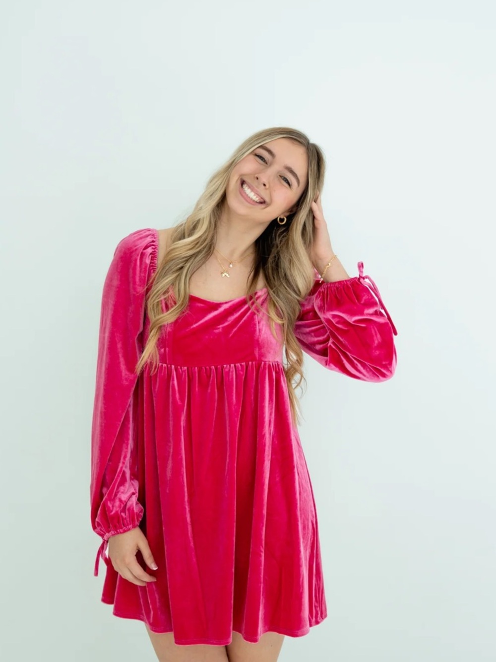 City Vibe Hot Pink Velvet Babydoll Dress
